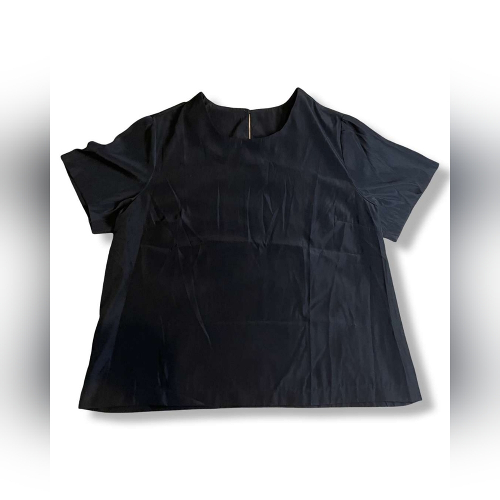 Blair Black Short-Sleeve Faux Silk Shiny Polyester Satin Top, Size XLG